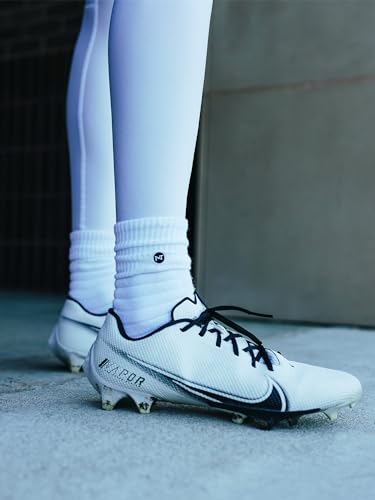 NXTRND Large White Compression Sports Crew Socks for Men - Athletic Cushion Socks for Basketball, Football & Running