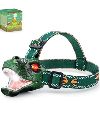 T-Rex LED Dinosaur Headlamp for Kids - Green, 3 Lighting Modes