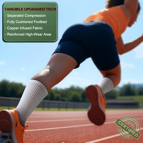 Compression Crew Socks for Men - 6 Pack, Creamy White, Size 11-13