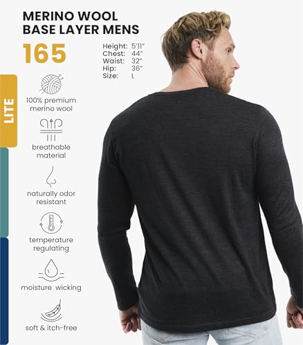 Men's Merino Wool Base Layer Long Sleeve Thermal Shirt & Socks - Large Charcoal Grey