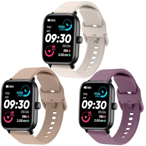 22mm Silicone Watch Bands - 3 Pack in Stone/Smoke Violet