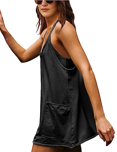 Summer Sleeveless Mini Dress with Built-in Shorts and V Neck