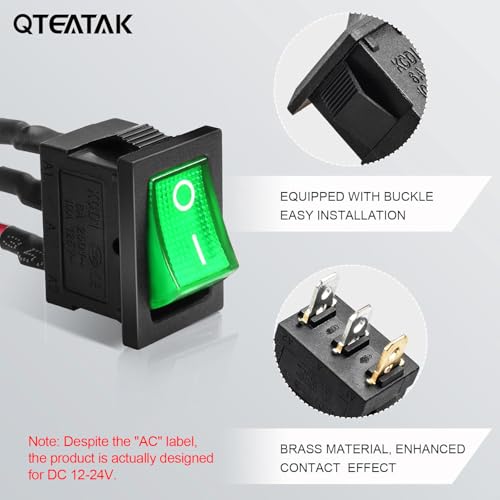 5 Pack Pre-Wired On/Off Green LED Boat Rocker Switch - 12V-24V 20A