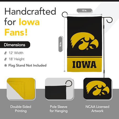 Victory Corps NCAA Licensed Iowa Hawkeyes Garden Flag - Black 12 x 18 inches