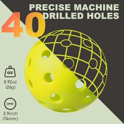 4 Pack Outdoor Pickleball Balls - 40 Hole High-Visibility TPE with Mesh Bag