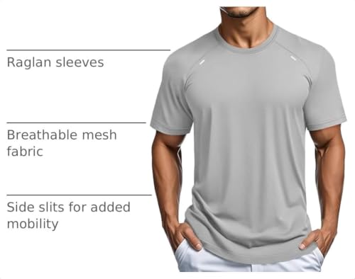 MAGCOMSEN Men's Lightweight Mesh Athletic Short Sleeve Shirt - Large Light Gray