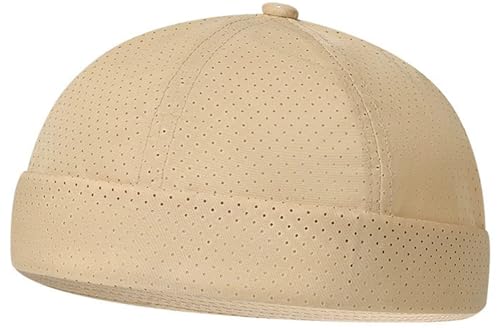 Breathable Mesh Beanie Cap for Men - Lightweight Khaki Docker Hat