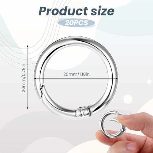20PCS Silver Metal Spring O Rings Keychain Clips - 3/4 Inch