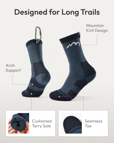Jeasona Merino Wool Hiking Socks for Men & Women - Large-X-Large, 4 Pairs with Carabiners