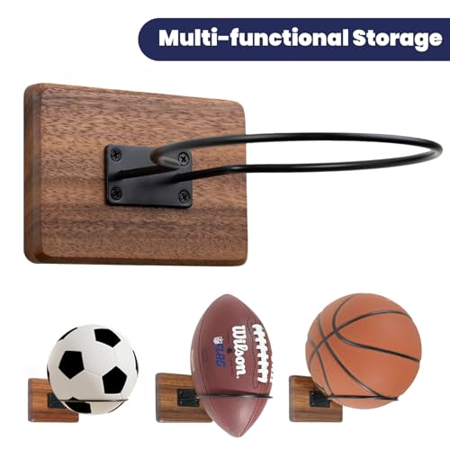Rovarahoom Acacia Wall Mount Basketball & Sports Ball Holder - 4 Pcs