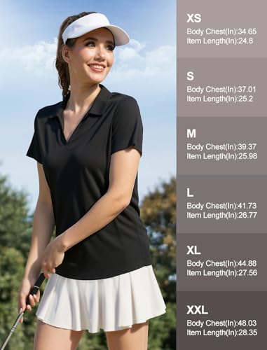Quick Dry Women's Polo Shirt - Short Sleeve, UPF 50+, Large Black