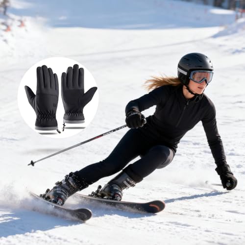 Waterproof Winter Ski Gloves - Touchscreen Thermal Grip - Black, Medium