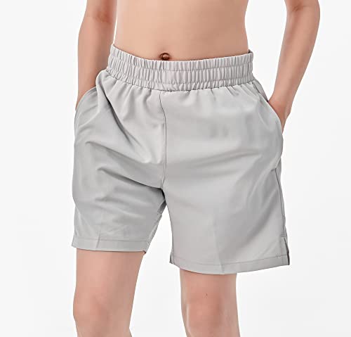 IRELIA Boys Compression Zipper Pocket Shorts - 2 Pack, Black/Light Grey, Size 10-12