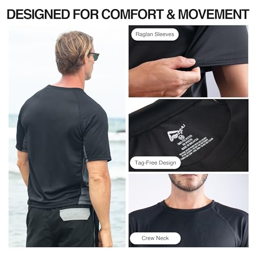 Men's Swim Shirt - UPF 50+ Short Sleeve Rash Guard - Small Black/Charcoal