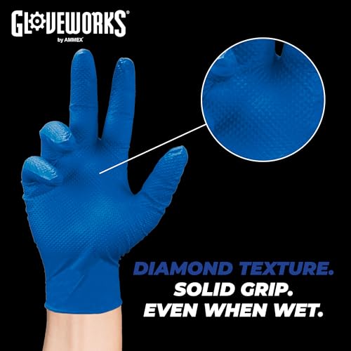 GLOVEWORKS HD Royal Blue Nitrile Industrial Disposable Gloves, 6 Mil Latex-Free, Raised Diamond Texture, XX-Large, Box of 100