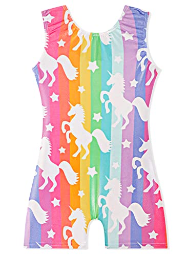 Sparkly Gymnastics Leotard with Shorts for Girls - Unicorn, 9-10 Years