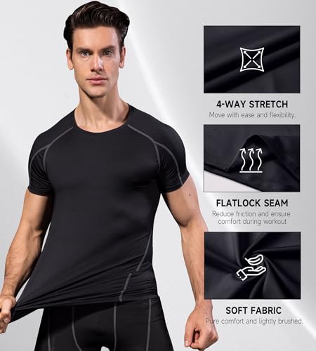 Men's Compression T-Shirt - Athletic Short Sleeve Quick Dry Base Layer