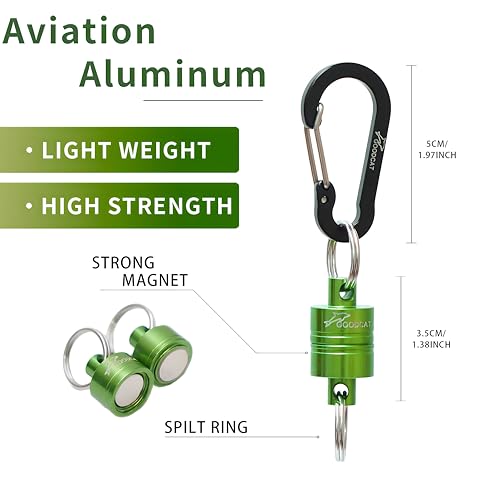Magnetic Fly Fishing Net Release with Coiled Lanyard - Green