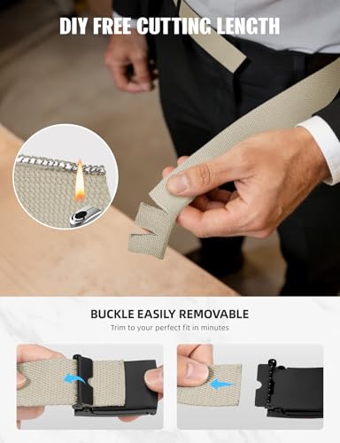 Adjustable Holeless Canvas Belt for Men - Black & Khaki