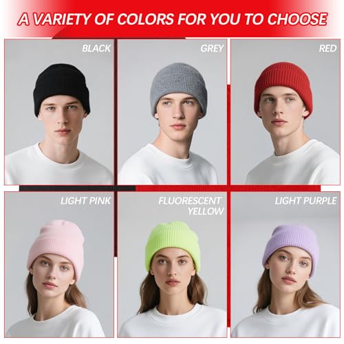 DASSNANE One Size Beanie Hats 4-Pack - Winter Knit Beanie for Men & Women, Red