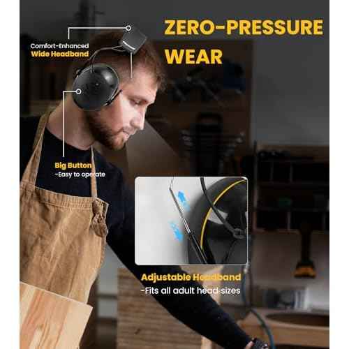 Bluetooth 5.4 Noise Canceling Safety Earmuffs with Gel Ear Cushions, NRR 25dB Hearing Protection, Rechargeable Wireless Headphones for Construction, Workshop, Lawn Mowing, Snowblowing (Black)