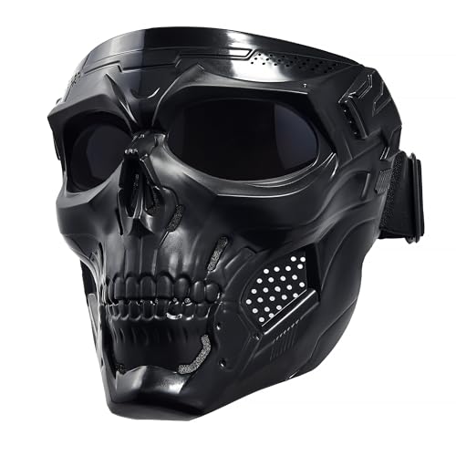 Full Face Motorcycle Mask with Goggles – Skull Grey Lens