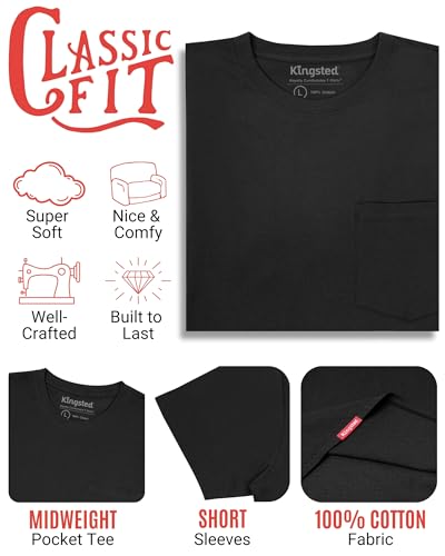 Kingsted Large Pack Men's Pocket T-Shirts - Super Soft 100% Cotton, Comfortable