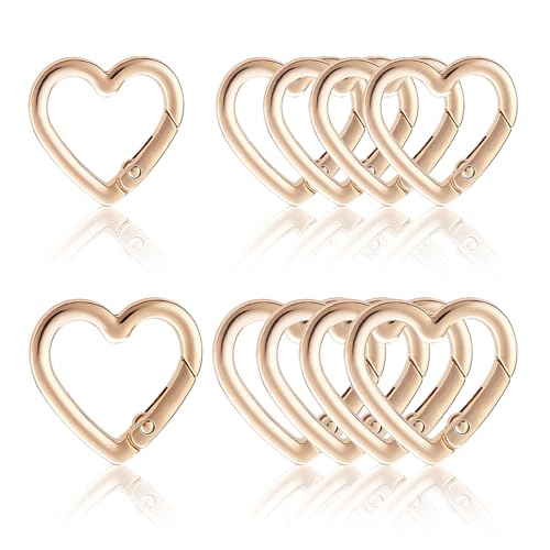 Heart-Shaped Carabiner Keychain Clips - 10 Pack Gold Metal Hooks