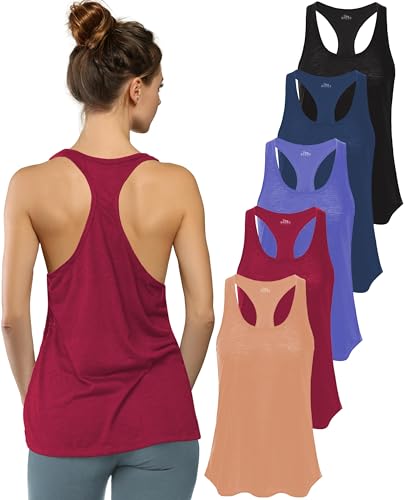 Sexy Basics Women's Everyday Flow Burnout Slub Racer Back Tank 5 Pack – Black, Peach, Veri Peri, Viva Magenta, Navy
