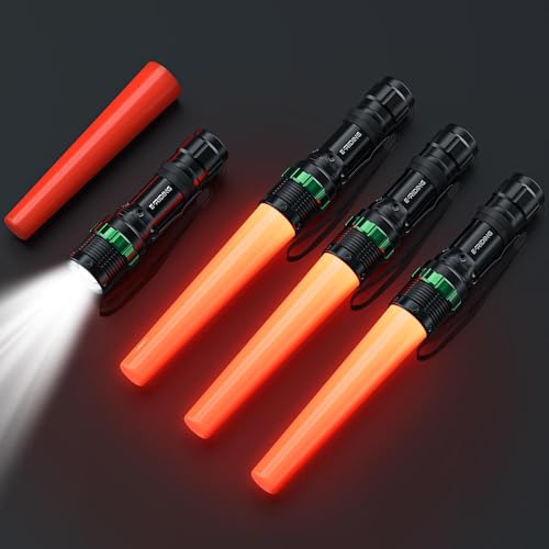LED Traffic Wand - 11 Inch Flashlight, 4 Pack Small Orange Safety Baton With 5 Flashing Modes for Air Traffic Control, Airport, Parking, Car Directing