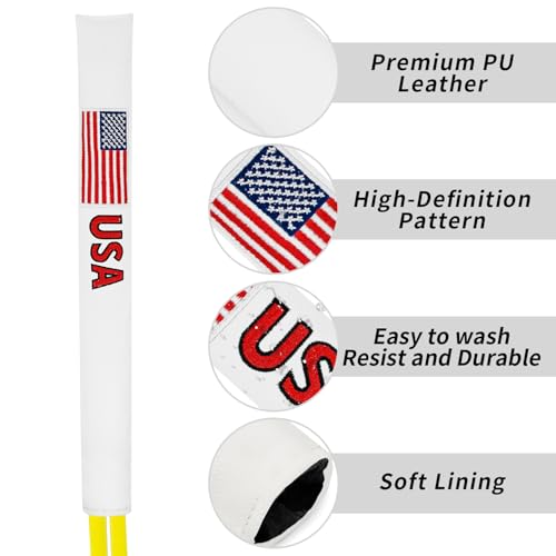 Golf Alignment Stick Cover Premium Leather Perfect Cover for Alignment Sticks Classic USA Design Alignment Sticks Holder Golf Club Protector Holds 2 Sticks.