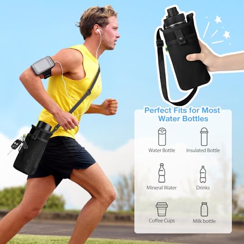 Large Water Bottle Carrier with Strap - Black - 1 Pc