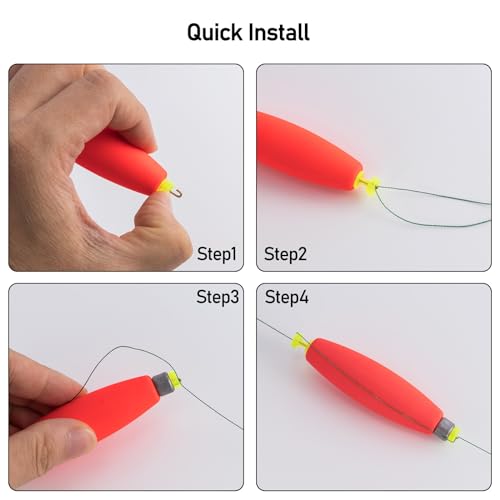 Weighted Fishing Floats - EVA Foam Snap-On Design, Red - 5 Pack, 1.4"
