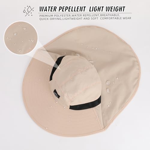 Rosoz Outdoor Sun Hat for Men and Women with Neck Flap, UPF 50+ Fishing Hat - 1 Pack Beige