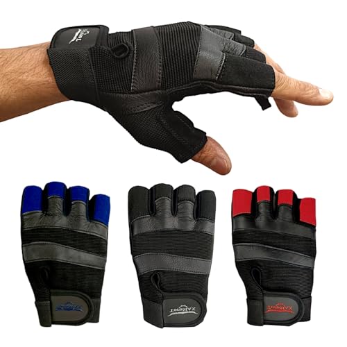 Padded Leather Weight Lifting Gloves - Breathable Gym Training Grip - Large Black