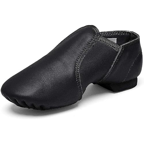 Jazz Dance Shoes for Girls - Black, Leather Slip-On, 12 Little Kid