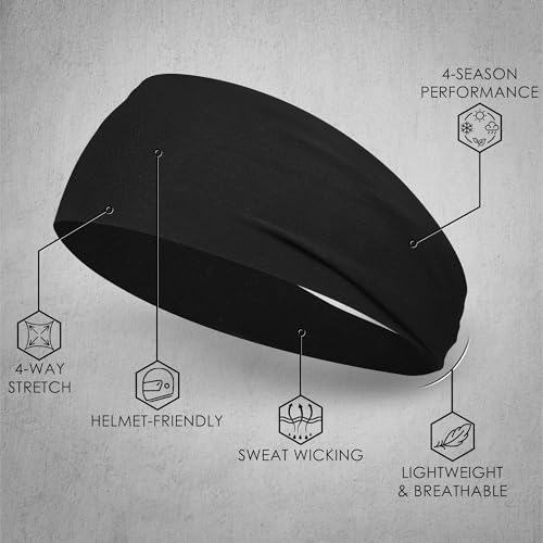 7-Pack Sweat Absorbent Sports Headbands - Black Non-Slip Elastic