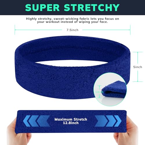 Moisture-Wicking Sports Headbands - Terry Cloth, 3 Blue