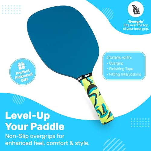 Pickleball Paddle Grip Tape - Anti-Slip Overgrips - Yellow/Blue/Black