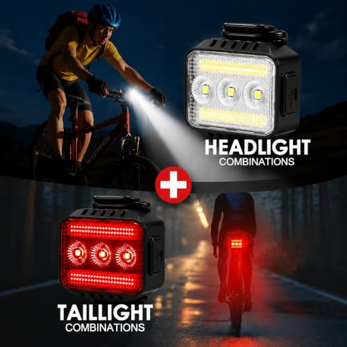 Rechargeable Bike Lights Set - Front & Back - Black - 9+9 Modes