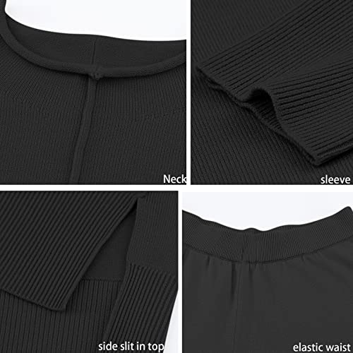 Fixmatti 2-Piece Knit Sweater Set - Turtleneck Top & Wide-Leg Pants Lounge Wear