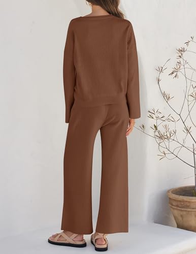 ZESICA 2-Piece Knit Sweater Set for Women, Caramel Small Loungewear Outfit