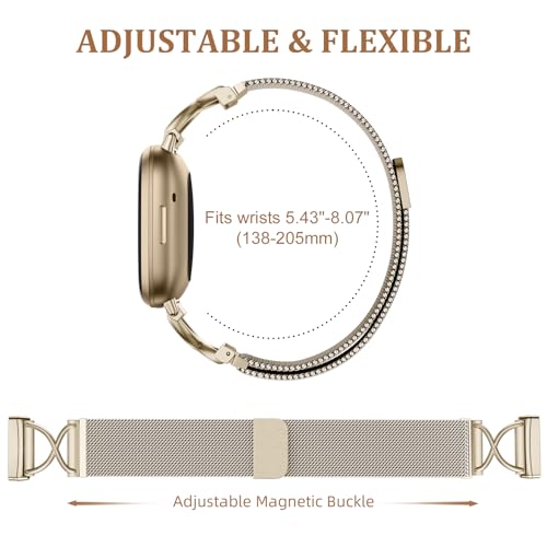JKD Champagne Gold Metal Mesh Loop Strap for Fitbit Versa & Sense Smartwatches