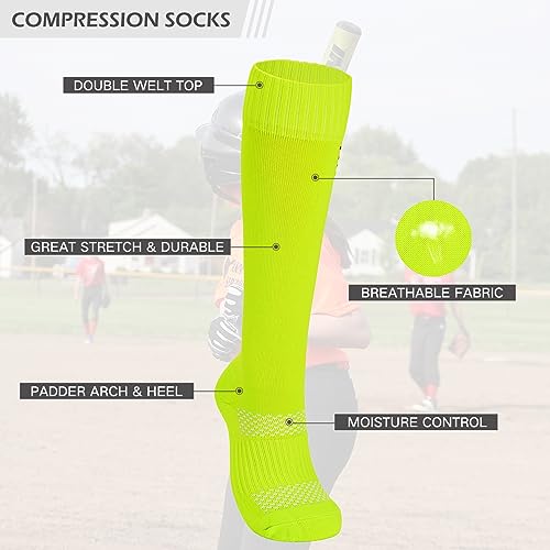 Knee High Softball Socks with Stitches - Neon Yellow - Medium