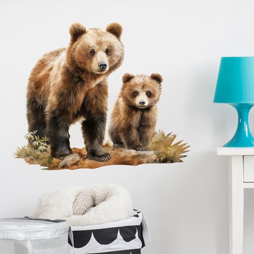 Lifelike Bear Wall Stickers for Nursery Mama Bear Animals Wall Decal Stickers Peel and Stick Wall Art Home Decor Wall Stickers for Living Room Bedroom Bathroom Classroom Library