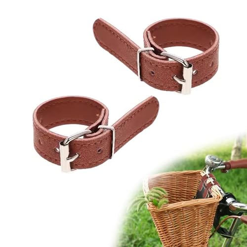 2PCS Adjustable Brown Leather Bike Basket Straps - Vintage Style