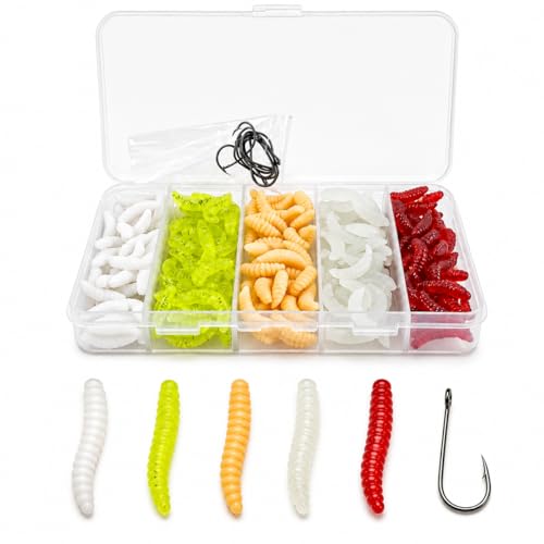 160PCS Ice Fishing Lure Kit - Soft Plastic Worm Baits & Hooks