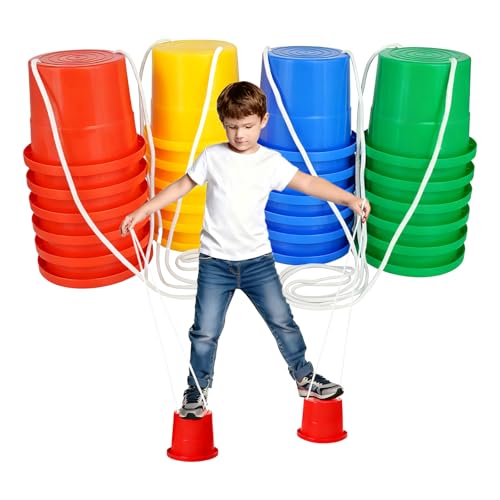 12-Pack Kids Balancing Stilts with Adjustable Rope • 4-Color Bucket Stilts Toys