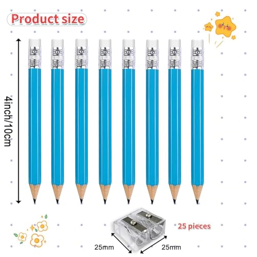 25-Piece Hexagon Golf Pencils with Eraser - 2B Graphite - Light Blue