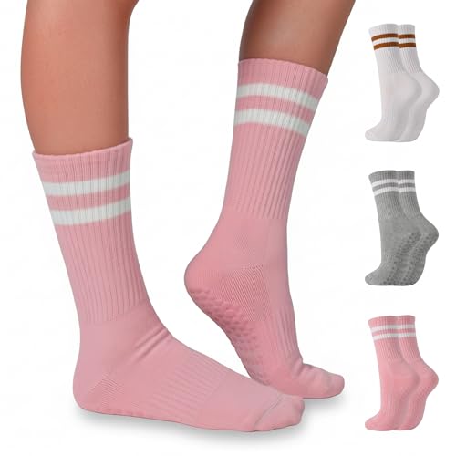 Ombré Pilates Grip Socks - Non-Slip Yoga & Barre Socks, 3 Pairs (5.5-9.5) - Pink Stripe Mix